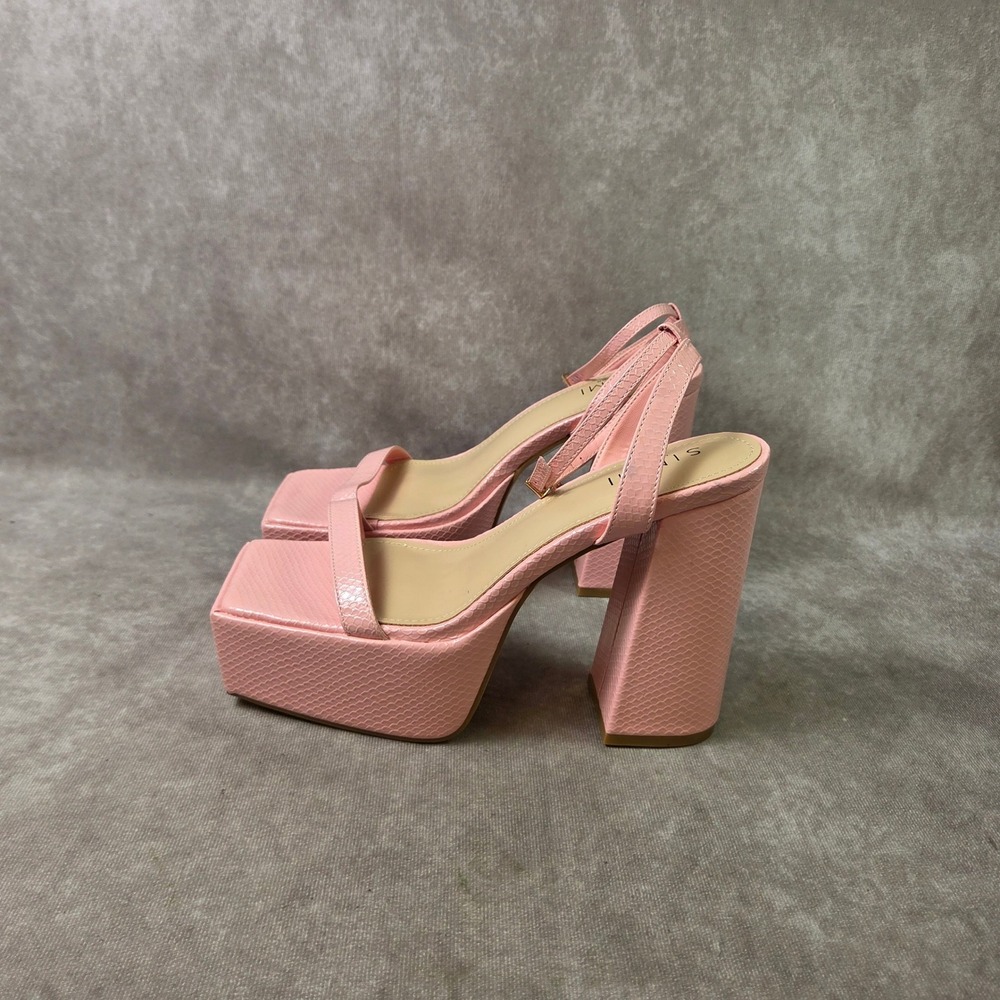 Simmi London Divine-2 Pink Snake Patent Platform Square Toe Block Heel Sandals 9
